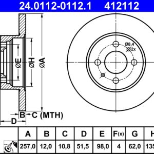 Disc frana FIAT ARGENTA (132_) 2500 Diesel diesel 72 cai ATE 24.0112-0112.1