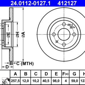 Disc frana FIAT 500 (312_) 0.9 (312AXG1A, 312.AXG11) benzina 86 cai ATE 24.0112-0127.1