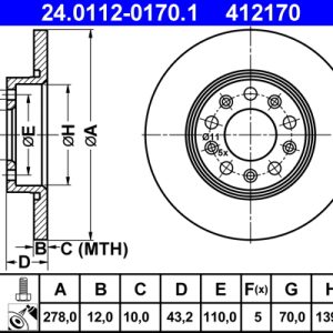 Disc frana FIAT 500X (334_) 1.0 (334.AXN1B) benzina 114 cai ATE 24.0112-0170.1