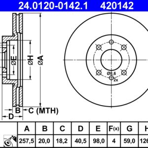 Disc frana FIAT TIPO (160_) 1.8 i.e.16V Sport benzina 136 cai ATE 24.0120-0142.1