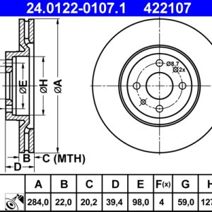 Disc frana FIAT TIPO (160_) 2.0 16V (160.AV) benzina 146 cai ATE 24.0122-0107.1
