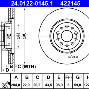 Disc frana FIAT DOBLO Cargo (263_) 1.3 D Multijet (263WXU1A, 263ZXU1A, 263WYB1A, 263ZYB1A) diesel 95 cai ATE 24.0122-0145.1