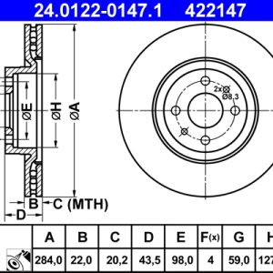 Disc frana FIAT CROMA (154_) 2500 V6 benzina 162 cai ATE 24.0122-0147.1