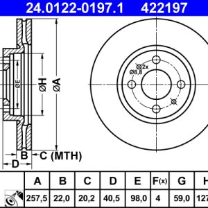 Disc frana FIAT 500 (312_) 0.9 (312AXM1B) benzina 105 cai ATE 24.0122-0197.1