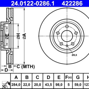 Disc frana FIAT 500L (351_, 352_) 0.9 (199LYC1B) benzina 105 cai ATE 24.0122-0286.1