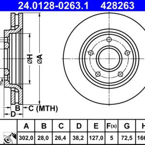 Disc frana FIAT FREEMONT (345_) 2.0 JTD 4x4 diesel 163 cai ATE 24.0128-0263.1