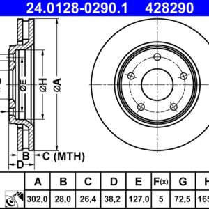 Disc frana FIAT FREEMONT (345_) 2.0 JTD 4x4 diesel 163 cai ATE 24.0128-0290.1