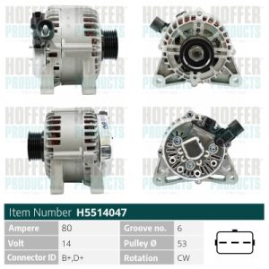 Alternator FIAT 500 C (312_) 1.3 D Multijet (312CXB1A) diesel 75 cai HOFFER H5514047