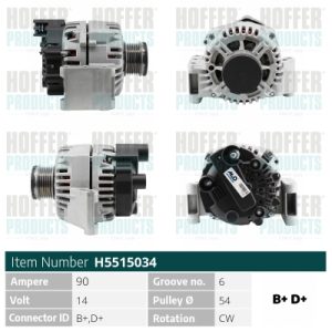 Alternator FIAT 500 C (312_) 1.3 D Multijet (312CXB1A) diesel 75 cai HOFFER H5515034