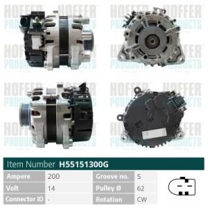 Alternator FIAT 500 (312_) 0.9 (312AXH1A) benzina 65 cai HOFFER H55151300G
