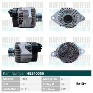 Alternator FIAT DOBLO Cargo (263_) 1.6 D Multijet (263WXD1B, 263WXR1B, 263WXX1B, 263ZXD1B,... diesel 105 cai HOFFER H5540056