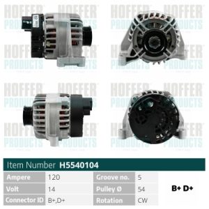 Alternator FIAT 500 C (312_) 1.2 (312CXA1A, 312AXA1A) benzina 69 cai HOFFER H5540104