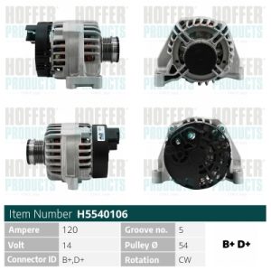 Alternator FIAT 500 (312_) 0.9 (312AXG1A, 312.AXG11) benzina 86 cai HOFFER H5540106
