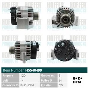 Alternator FIAT QUBO (225_) 1.3 D Multijet (225AXE1A, 225CXE1A, 225AXH1A, 225AXL1A,... diesel 95 cai HOFFER H5540499