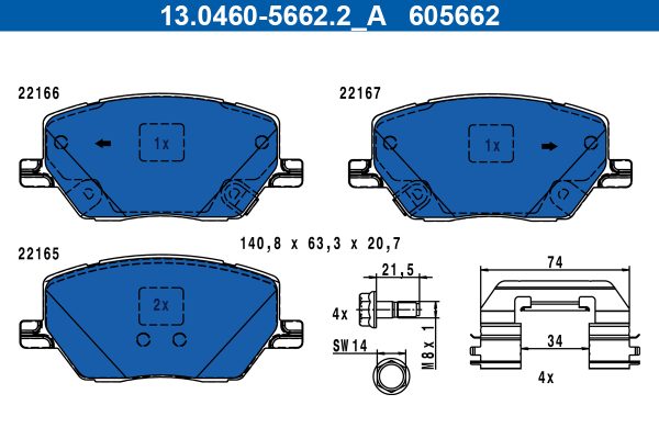 Placute frana FIAT 500X (334_) 1.0 (334.AXN1B) benzina 114 cai ATE 13.0460-5662.2
