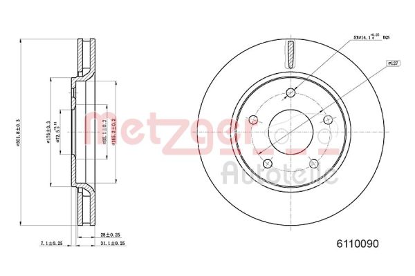 Disc frana FIAT FREEMONT (345_) 2.0 JTD 4x4 diesel 163 cai METZGER 6110090