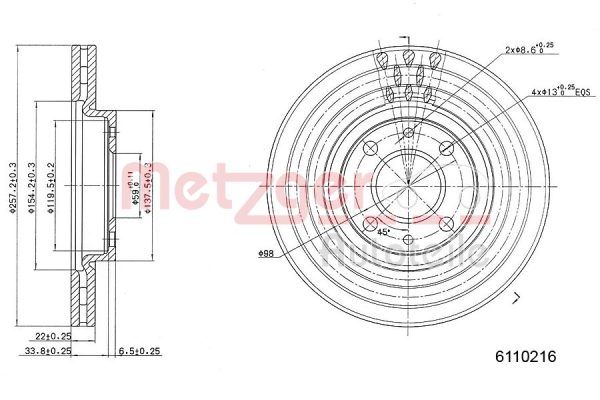 Disc frana FIAT QUBO (225_) 1.3 D Multijet (225CXB1A, 225AXB1A, 225CXB11, 225AXB11,... diesel 75 cai METZGER 6110216