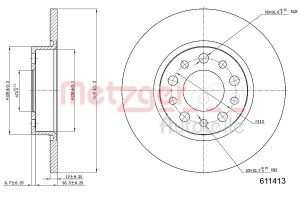 Disc frana FIAT 500X (334_) 1.4 (334AXC1B) benzina 136 cai METZGER 6110413