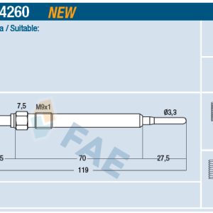 Bujie incandescenta FIAT FIORINO Autoutilitara/limuzina spatioasa (225_) 1.3 D Multijet (225BXD1A, 225BXB1A, 225BXB11) diesel 75 cai FAE 74260