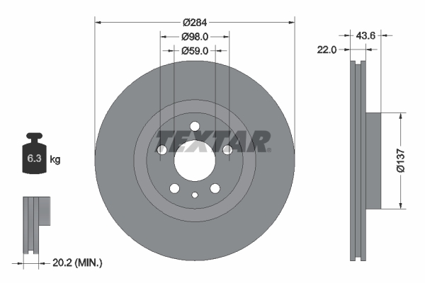 Disc frana FIAT TIPO combi (356_, 357_) 1.5 T4 Hybrid benzina/elector 131 cai TEXTAR 92046803