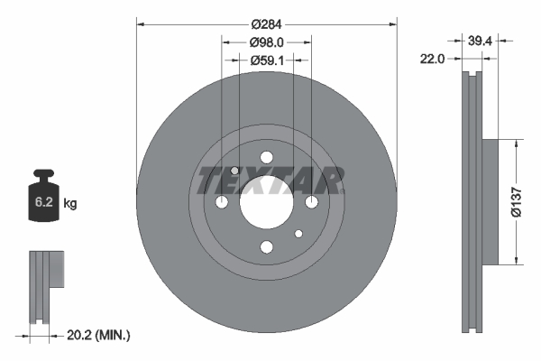 Disc frana FIAT TIPO (160_) 2.0 16V (160.AV) benzina 146 cai TEXTAR 92055203
