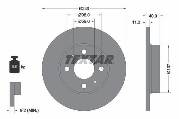 Disc frana FIAT TIPO (160_) 1.1 (160.AA) benzina 56 cai TEXTAR 92061100