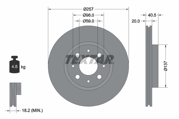 Disc frana FIAT TIPO (160_) 1.8 i.e.16V Sport benzina 136 cai TEXTAR 92068503