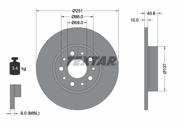 Disc frana FIAT TIPO hatchback (356_, 357_) 1.5 T4 Hybrid benzina/elector 131 cai TEXTAR 92244303