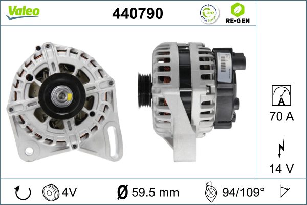 Alternator FIAT 500 (312_) 1.2 (312AXA1A) benzina 69 cai VALEO 440790