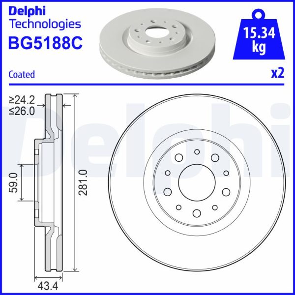 Disc frana FIAT TIPO combi (356_, 357_) 1.5 T4 Hybrid benzina/elector 131 cai DELPHI BG5188C