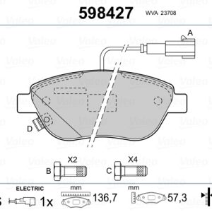 Placute frana FIAT DOBLO Cargo (263_) 1.3 D Multijet (263WXU1A, 263ZXU1A, 263WYB1A, 263ZYB1A) diesel 95 cai VALEO 598427