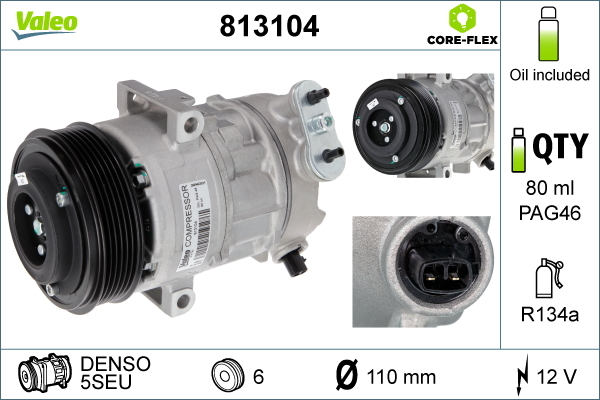 Compresor climatizare FIAT DOBLO Cargo (263_) 1.3 D Multijet (263WXU1A, 263ZXU1A, 263WYB1A, 263ZYB1A) diesel 95 cai VALEO 813104