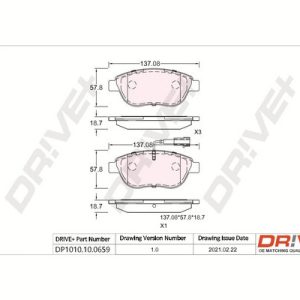 Placute frana FIAT QUBO (225_) 1.3 D Multijet (225AXE1A, 225CXE1A, 225AXH1A, 225AXL1A,... diesel 95 cai DRIVE DP1010.10.0659