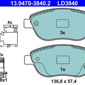 Placute frana FIAT 500L (351_, 352_) 0.9 (199LYC1B) benzina 105 cai ATE 13.0470-3840.2