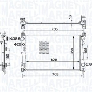 Radiator racire motor FIAT DOBLO Cargo (263_) 1.3 D Multijet (263WXU1A, 263ZXU1A, 263WYB1A, 263ZYB1A) diesel 95 cai MAGNETI MARELLI 350213163100