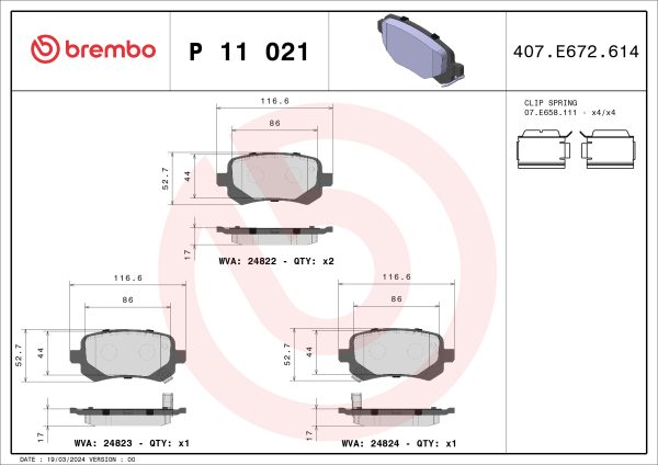 Placute frana FIAT FREEMONT (345_) 2.0 JTD 4x4 diesel 163 cai BREMBO P 11 021