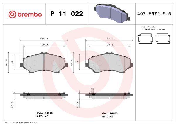 Placute frana FIAT FREEMONT (345_) 2.0 JTD 4x4 diesel 163 cai BREMBO P 11 022