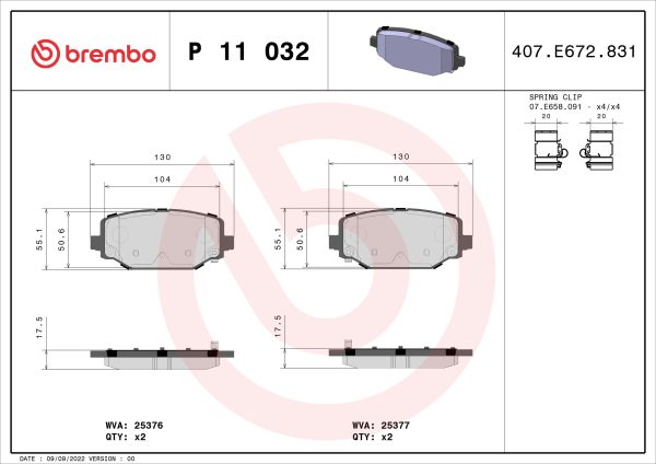 Placute frana FIAT FREEMONT (345_) 2.0 JTD 4x4 diesel 163 cai BREMBO P 11 032