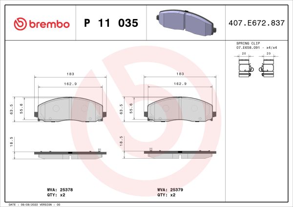 Placute frana FIAT FREEMONT (345_) 2.0 JTD 4x4 diesel 163 cai BREMBO P 11 035