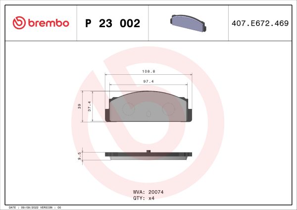 Placute frana FIAT 124 Spider (124_) 1500 Sport (BS) benzina 90 cai BREMBO P 23 002