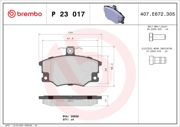 Placute frana FIAT TIPO (160_) 1.1 (160.AA) benzina 56 cai BREMBO P 23 017