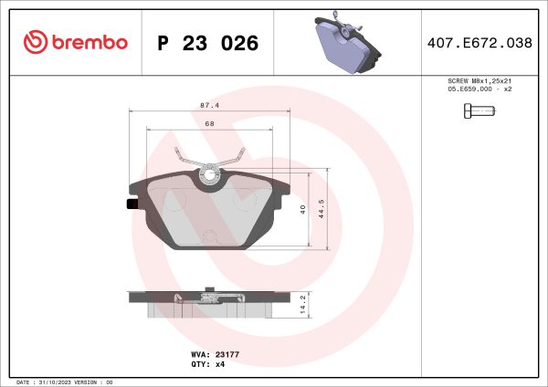 Placute frana FIAT TIPO (160_) 1.1 (160.AA) benzina 56 cai BREMBO P 23 026
