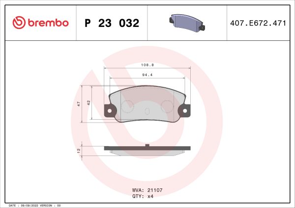 Placute frana FIAT CROMA (154_) 2500 D diesel 75 cai BREMBO P 23 032