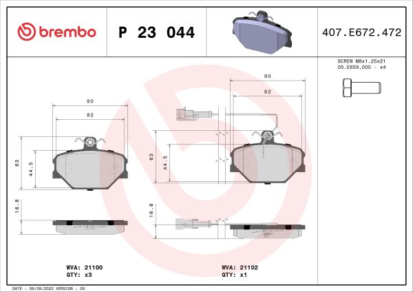 Placute frana FIAT TIPO (160_) 1.1 (160.AA) benzina 56 cai BREMBO P 23 044