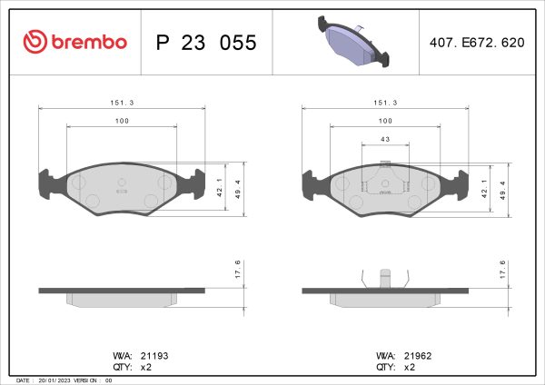 Placute frana FIAT FIORINO microbus (146_) 1.6 iE (146RC, 146RF) benzina 75 cai BREMBO P 23 055