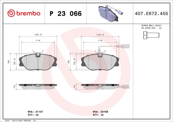 Placute frana FIAT TIPO (160_) 2.0 16V (160.AV) benzina 146 cai BREMBO P 23 066