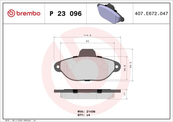Placute frana FIAT PANDA (169_) 1.1 (169.AXA1A) benzina 54 cai BREMBO P 23 096