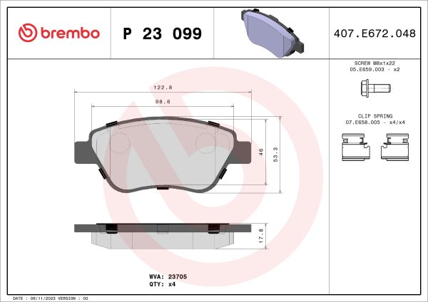 Placute frana FIAT 500 C (312_) 1.4 (312CXC1B, 312AXC1B) benzina 100 cai BREMBO P 23 099