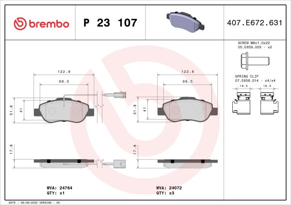 Placute frana FIAT 500 C (312_) 1.2 (312CXA1A, 312AXA1A) benzina 69 cai BREMBO P 23 107