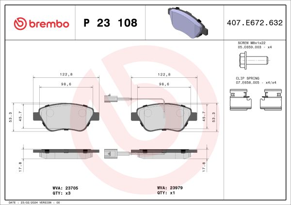 Placute frana FIAT 500 (312_) 1.3 D Multijet (312AXE1A) diesel 95 cai BREMBO P 23 108